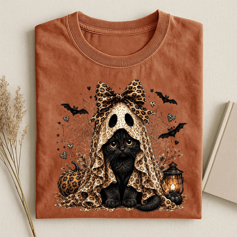 Black Cat Ghost Halloween T-shirt