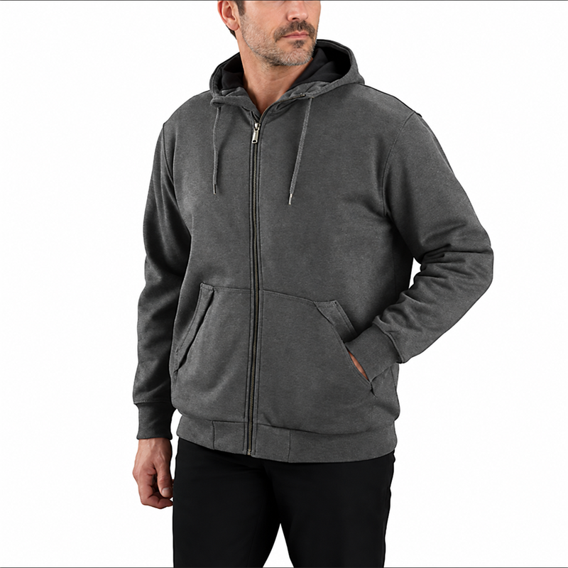 Men’s Thermal-Lined Water-Repellent Full-Zip Hoodie – Loose Fit