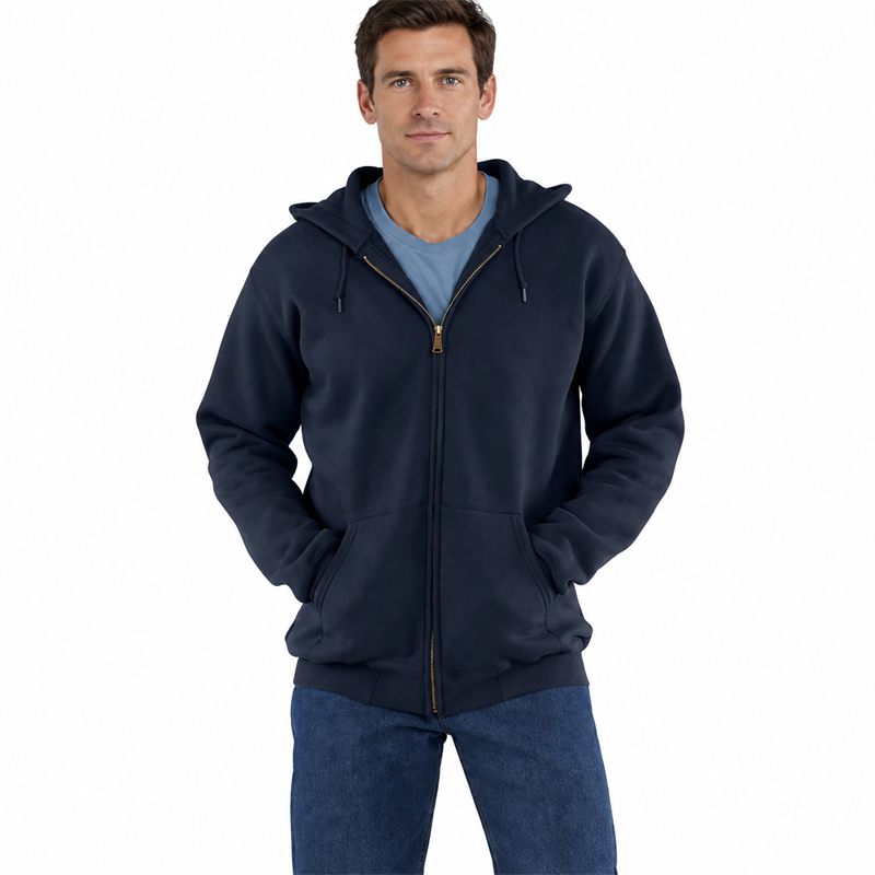 Men’s 10.5 oz Midweight Cotton-Blend Full-Zip Hoodie – Loose Fit