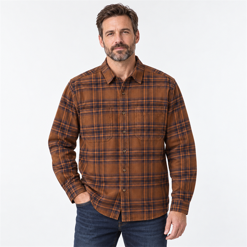 Men’s Midweight Stretch Cotton Flannel Plaid Shirt – Relaxed Fit