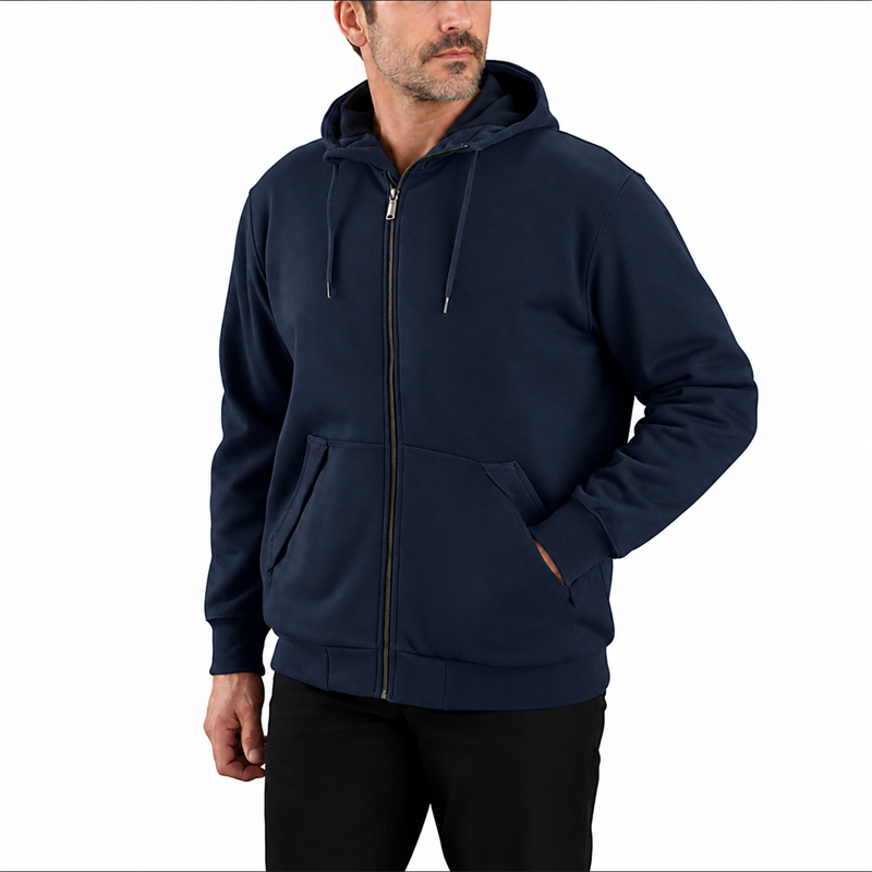 Men’s Thermal-Lined Water-Repellent Full-Zip Hoodie – Loose Fit