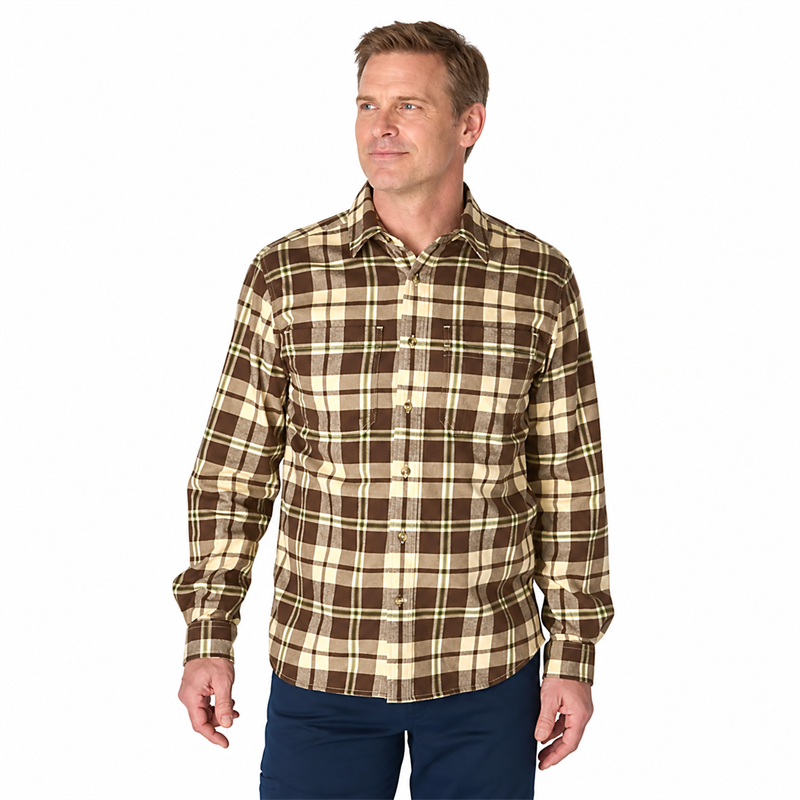 Men’s Midweight Stretch Cotton Flannel Plaid Shirt – Relaxed Fit