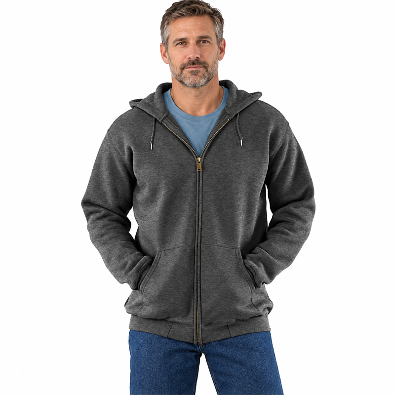 Men’s 10.5 oz Midweight Cotton-Blend Full-Zip Hoodie – Loose Fit