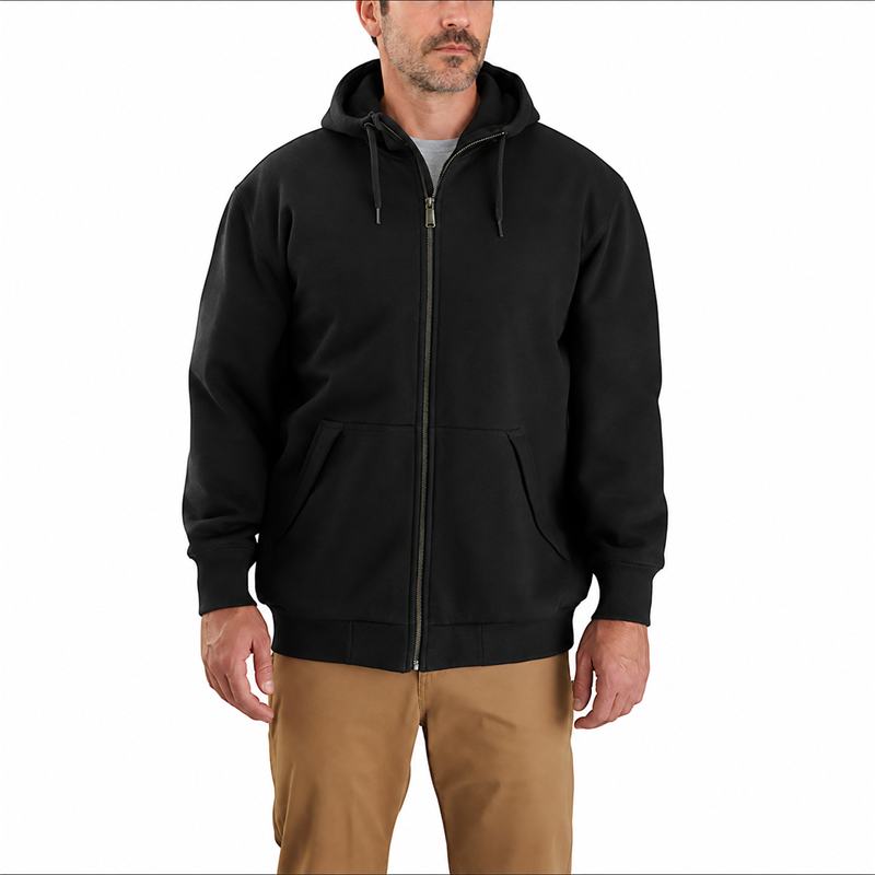 Men’s Thermal-Lined Water-Repellent Full-Zip Hoodie – Loose Fit