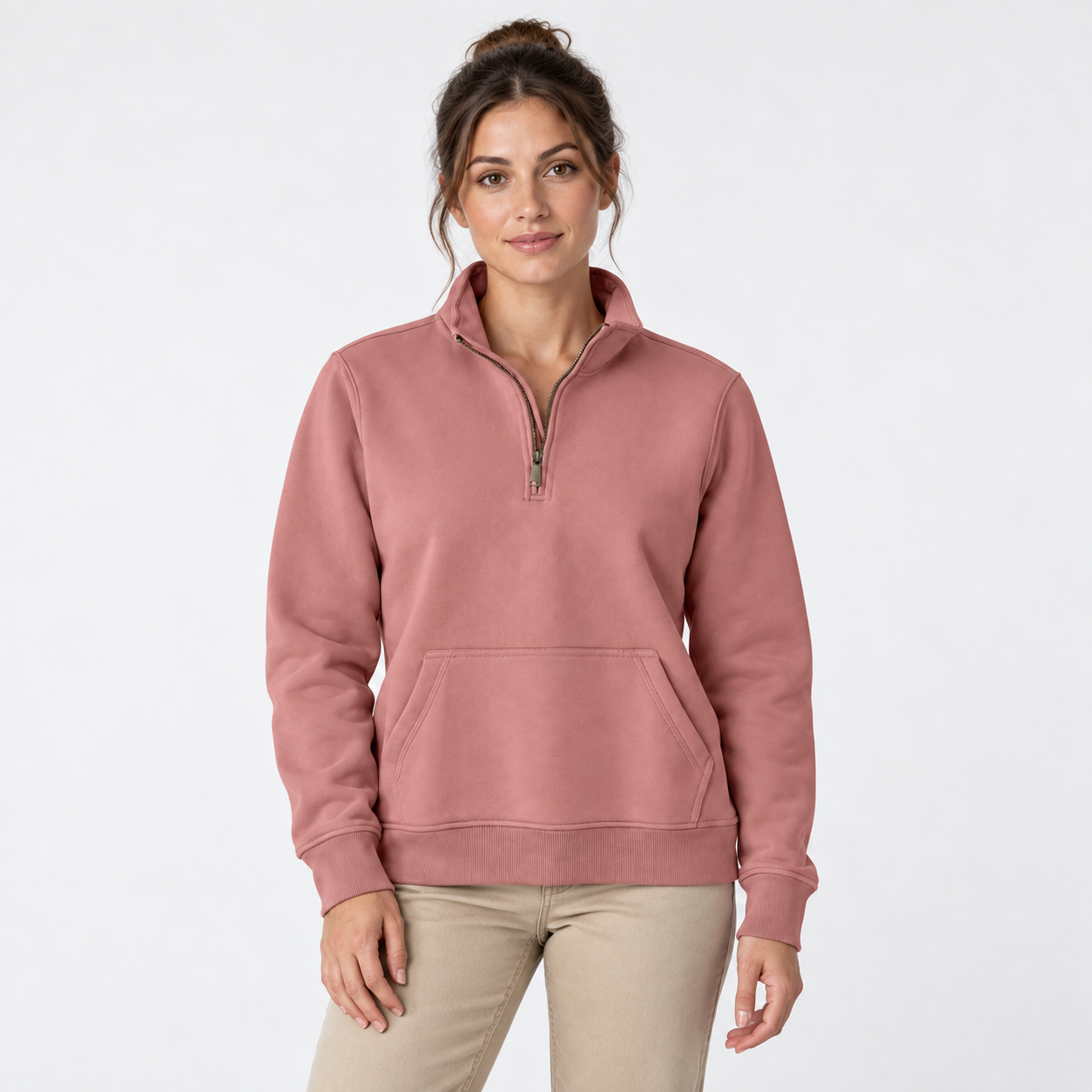 Women’s Midweight Quarter-Zip Mock-Neck Sweatshirt – Relaxed Fit