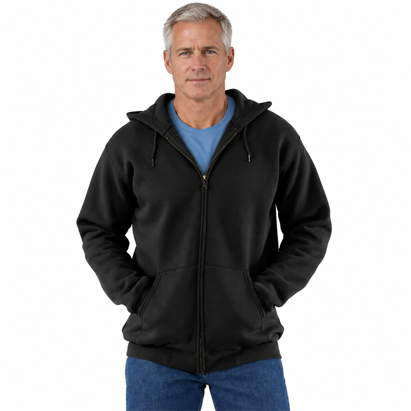 Men’s 10.5 oz Midweight Cotton-Blend Full-Zip Hoodie – Loose Fit