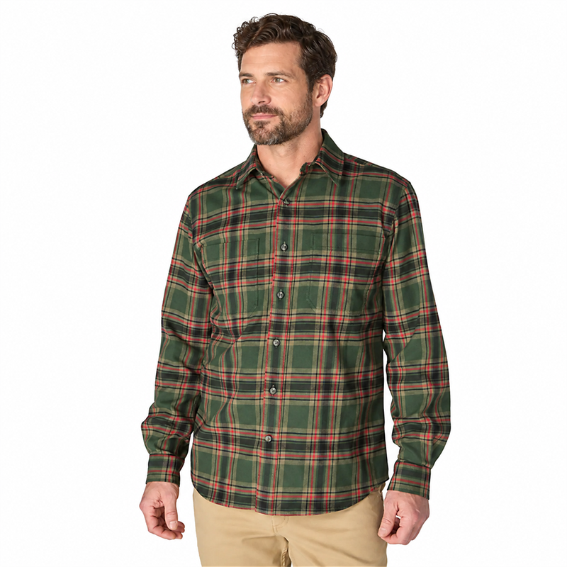 Men’s Midweight Stretch Cotton Flannel Plaid Shirt – Relaxed Fit