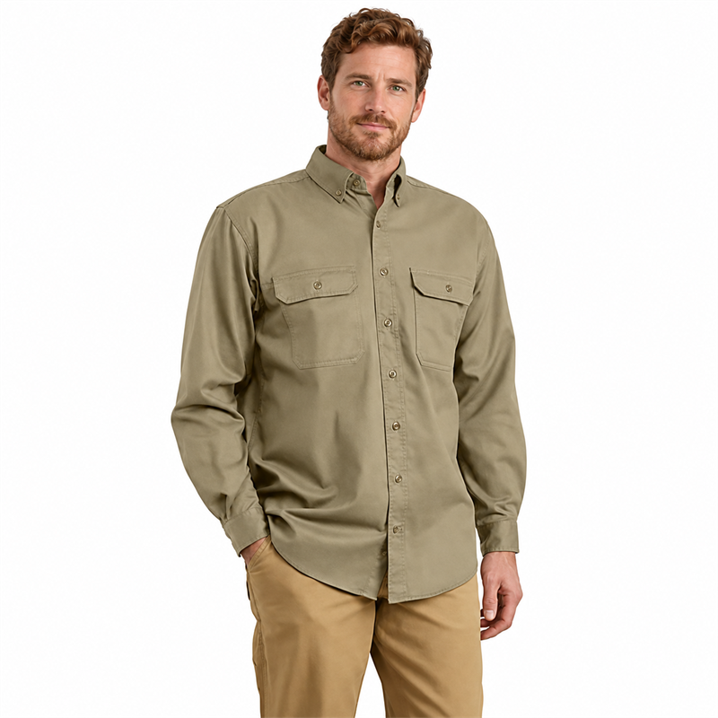Men’s Flame-Resistant Midweight Twill Work Shirt – Loose Fit, Long Sleeve