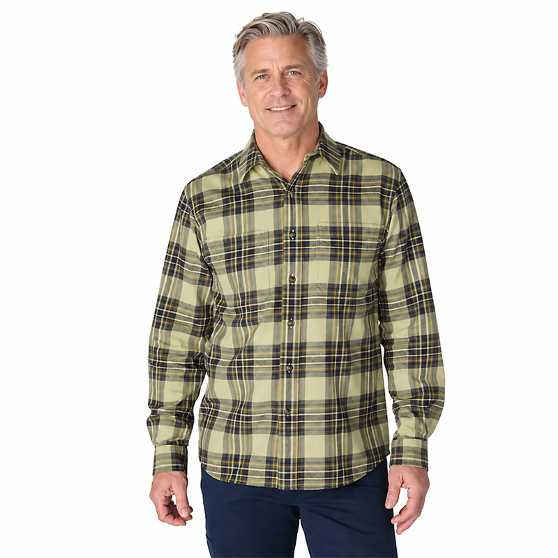 Men’s Midweight Stretch Cotton Flannel Plaid Shirt – Relaxed Fit