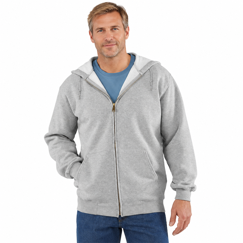 Men’s 10.5 oz Midweight Cotton-Blend Full-Zip Hoodie – Loose Fit