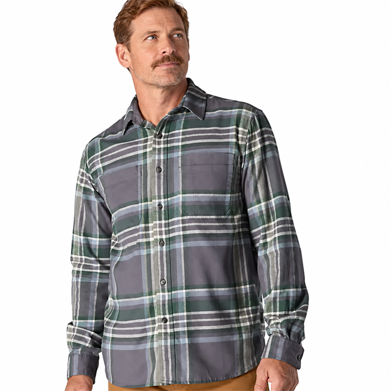 Men’s Midweight Stretch Cotton Flannel Plaid Shirt – Relaxed Fit
