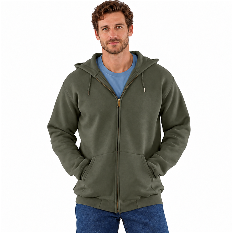 Men’s 10.5 oz Midweight Cotton-Blend Full-Zip Hoodie – Loose Fit