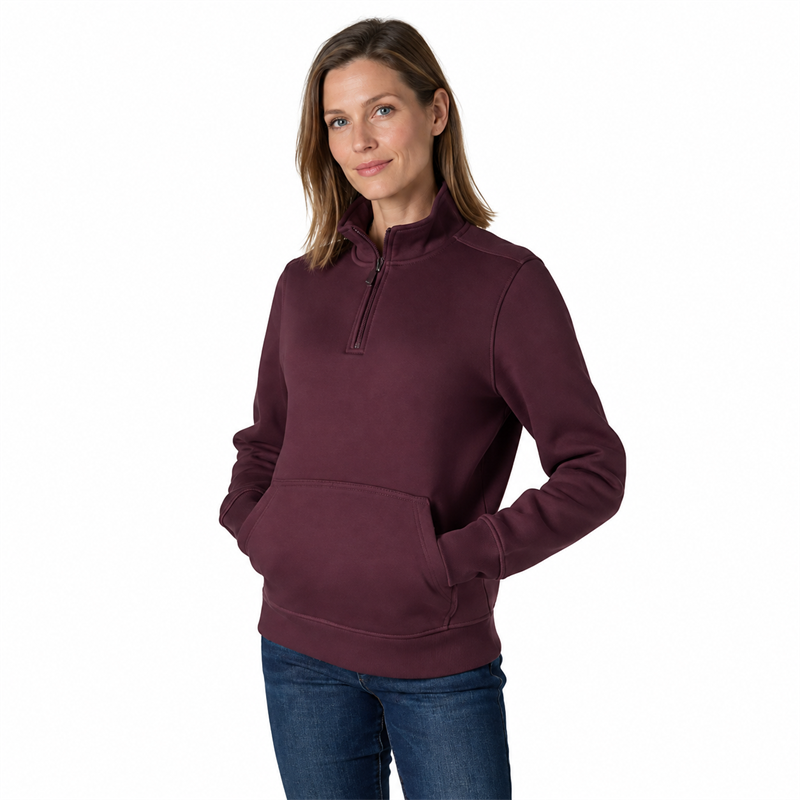 Women’s Midweight Quarter-Zip Mock-Neck Sweatshirt – Relaxed Fit