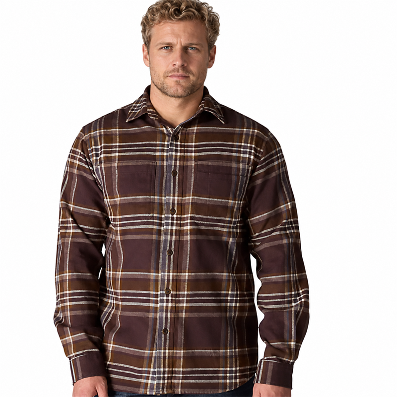 Men’s Midweight Stretch Cotton Flannel Plaid Shirt – Relaxed Fit