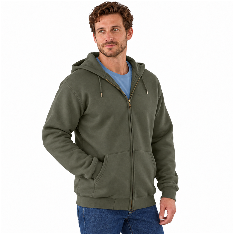 Men’s 10.5 oz Midweight Cotton-Blend Full-Zip Hoodie – Loose Fit
