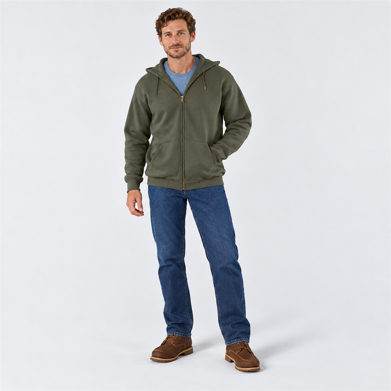 Men’s 10.5 oz Midweight Cotton-Blend Full-Zip Hoodie – Loose Fit