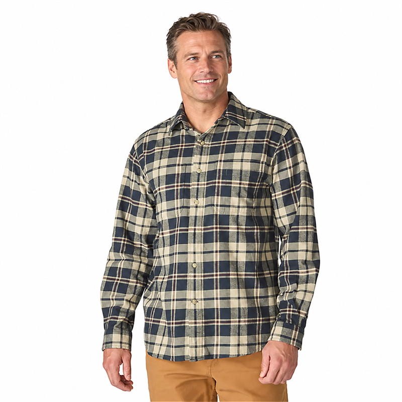 Men’s Midweight Stretch Cotton Flannel Plaid Shirt – Relaxed Fit