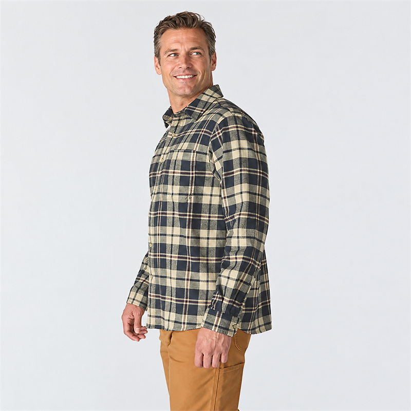 Men’s Midweight Stretch Cotton Flannel Plaid Shirt – Relaxed Fit
