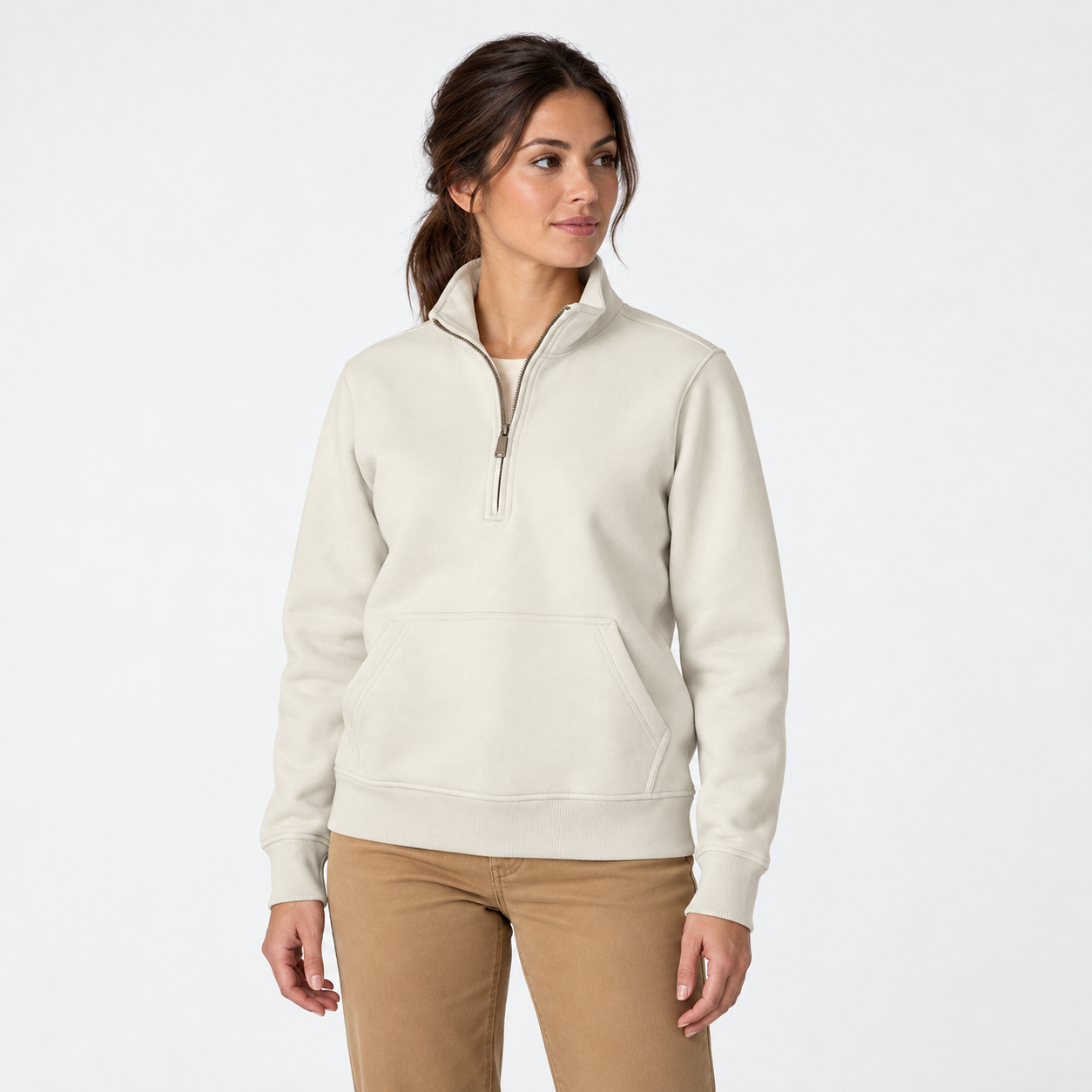 Women’s Midweight Quarter-Zip Mock-Neck Sweatshirt – Relaxed Fit