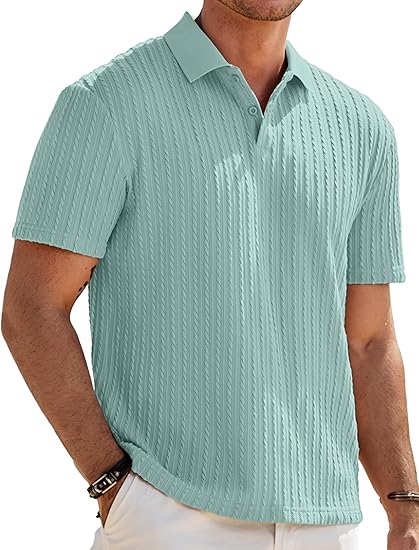 Mens Casual Polo Shirt Summer Short Sleeve Vacation Button Beach Knit Stretchy Golf Shirts