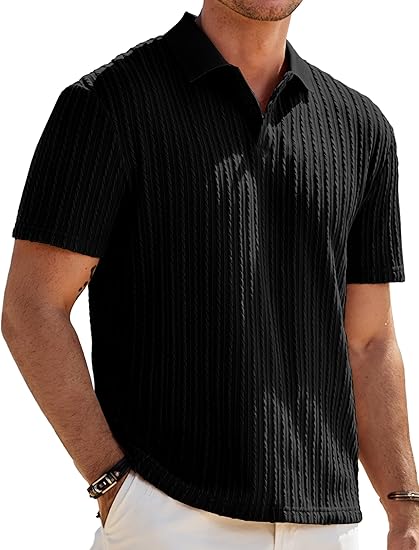 Mens Casual Polo Shirt Summer Short Sleeve Vacation Button Beach Knit Stretchy Golf Shirts