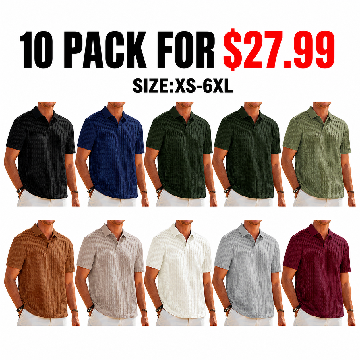 Mens Casual Polo Shirt Summer Short Sleeve Vacation Button Beach Knit Stretchy Golf Shirts