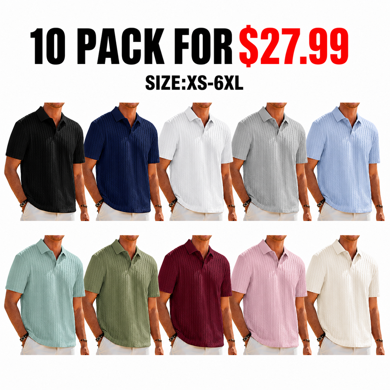 Mens Casual Polo Shirt Summer Short Sleeve Vacation Button Beach Knit Stretchy Golf Shirts