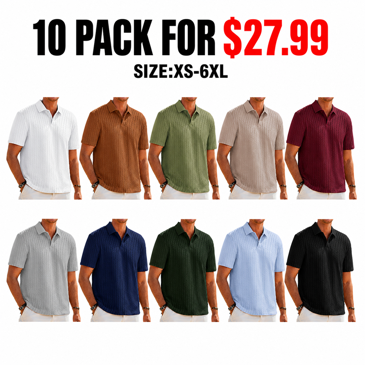 Mens Casual Polo Shirt Summer Short Sleeve Vacation Button Beach Knit Stretchy Golf Shirts