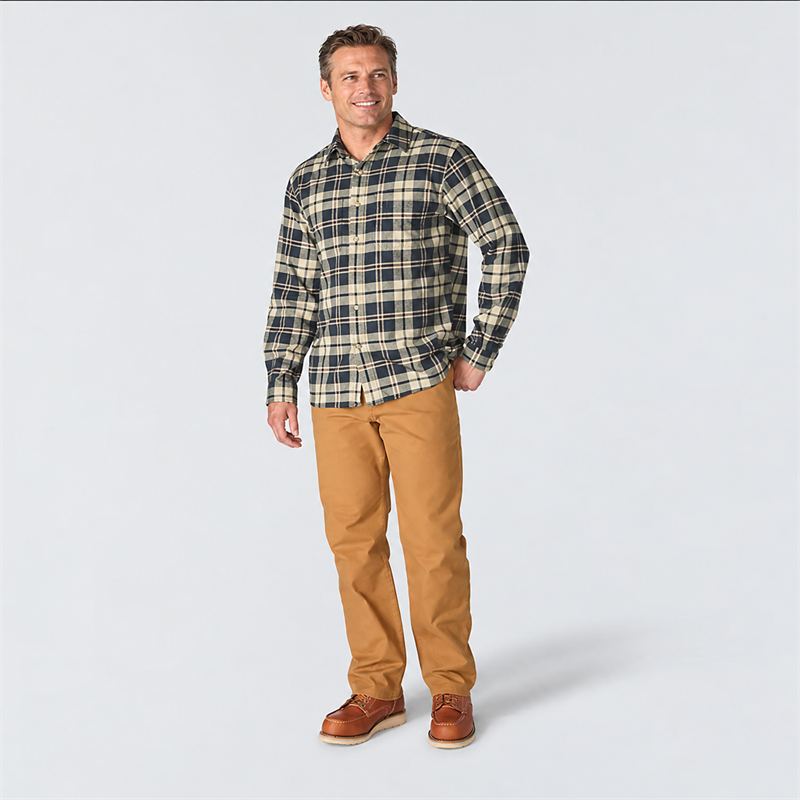 Men’s Midweight Stretch Cotton Flannel Plaid Shirt – Relaxed Fit