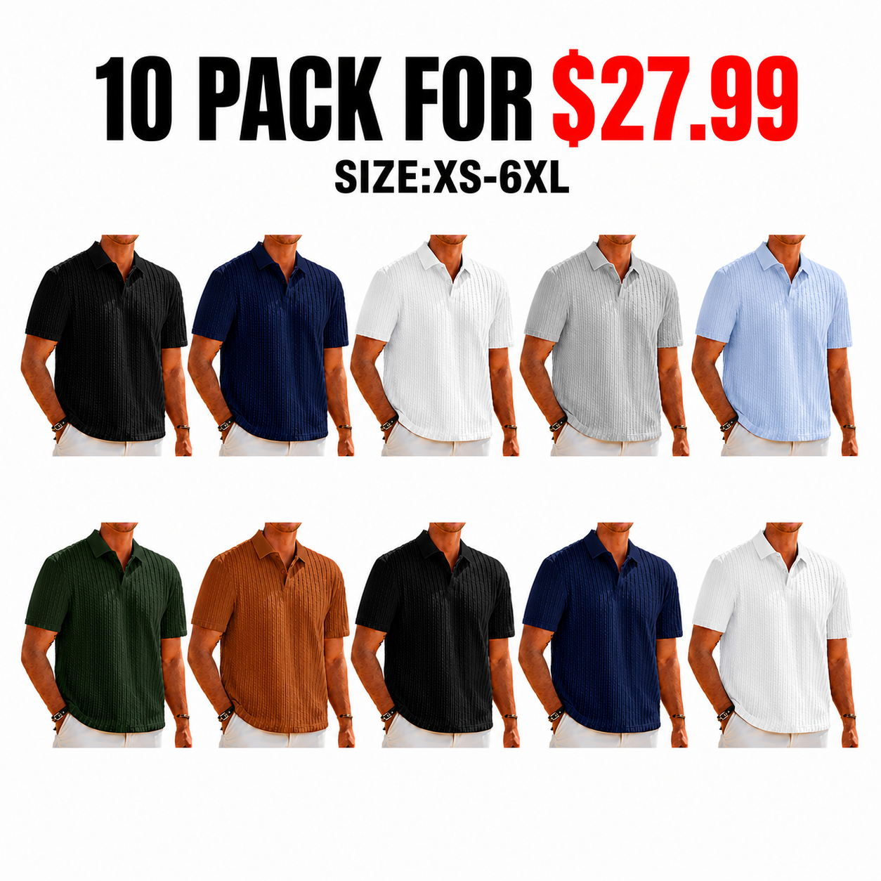 Mens Casual Polo Shirt Summer Short Sleeve Vacation Button Beach Knit Stretchy Golf Shirts