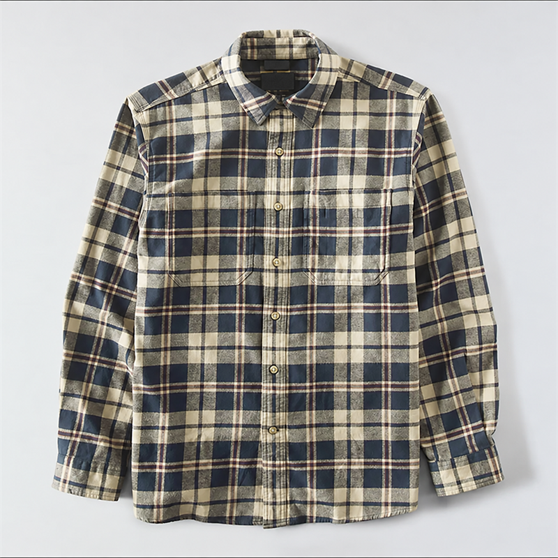 Men’s Midweight Stretch Cotton Flannel Plaid Shirt – Relaxed Fit
