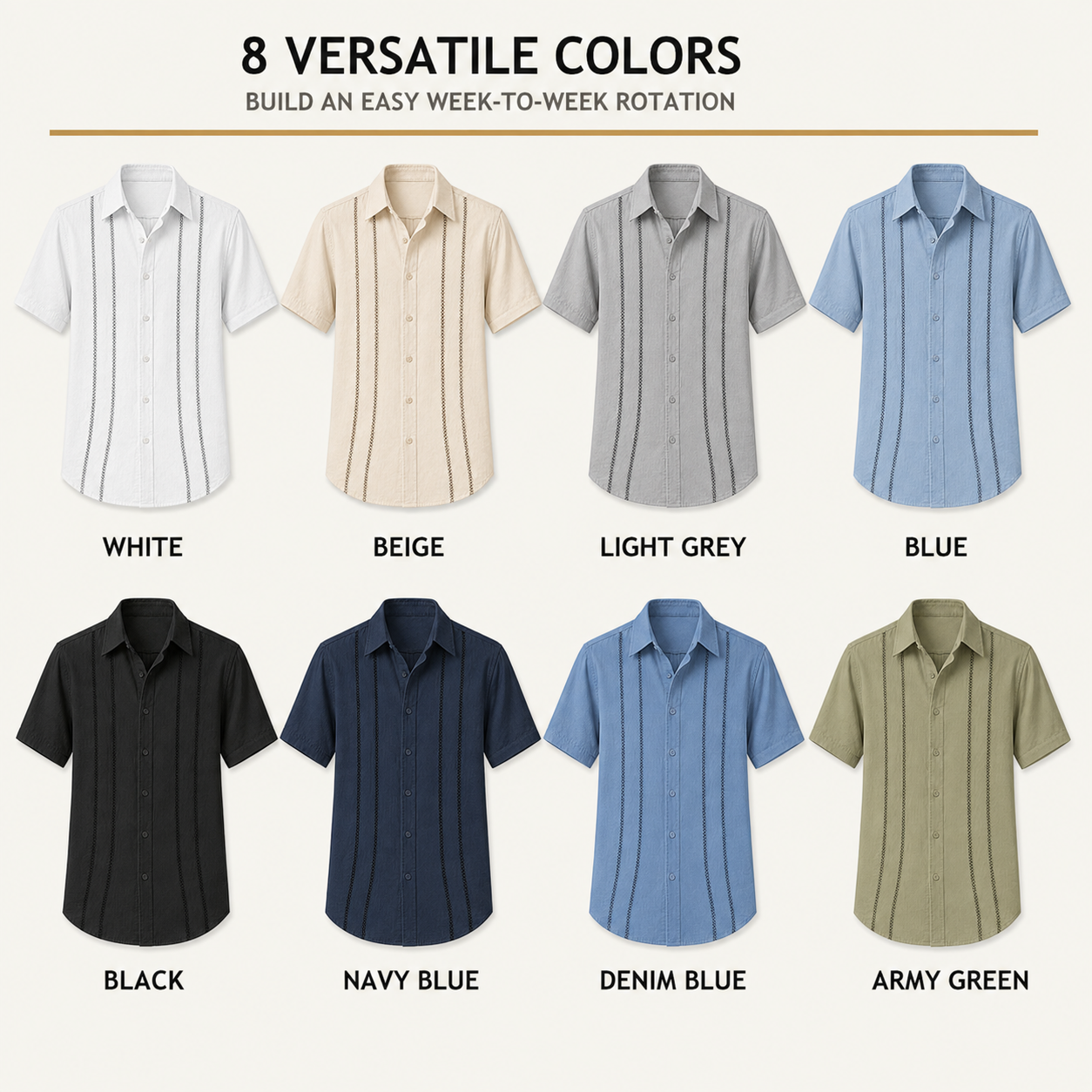 Men's Cuban Guayabera Short Sleeve Shirts - 8 & 16 Pack