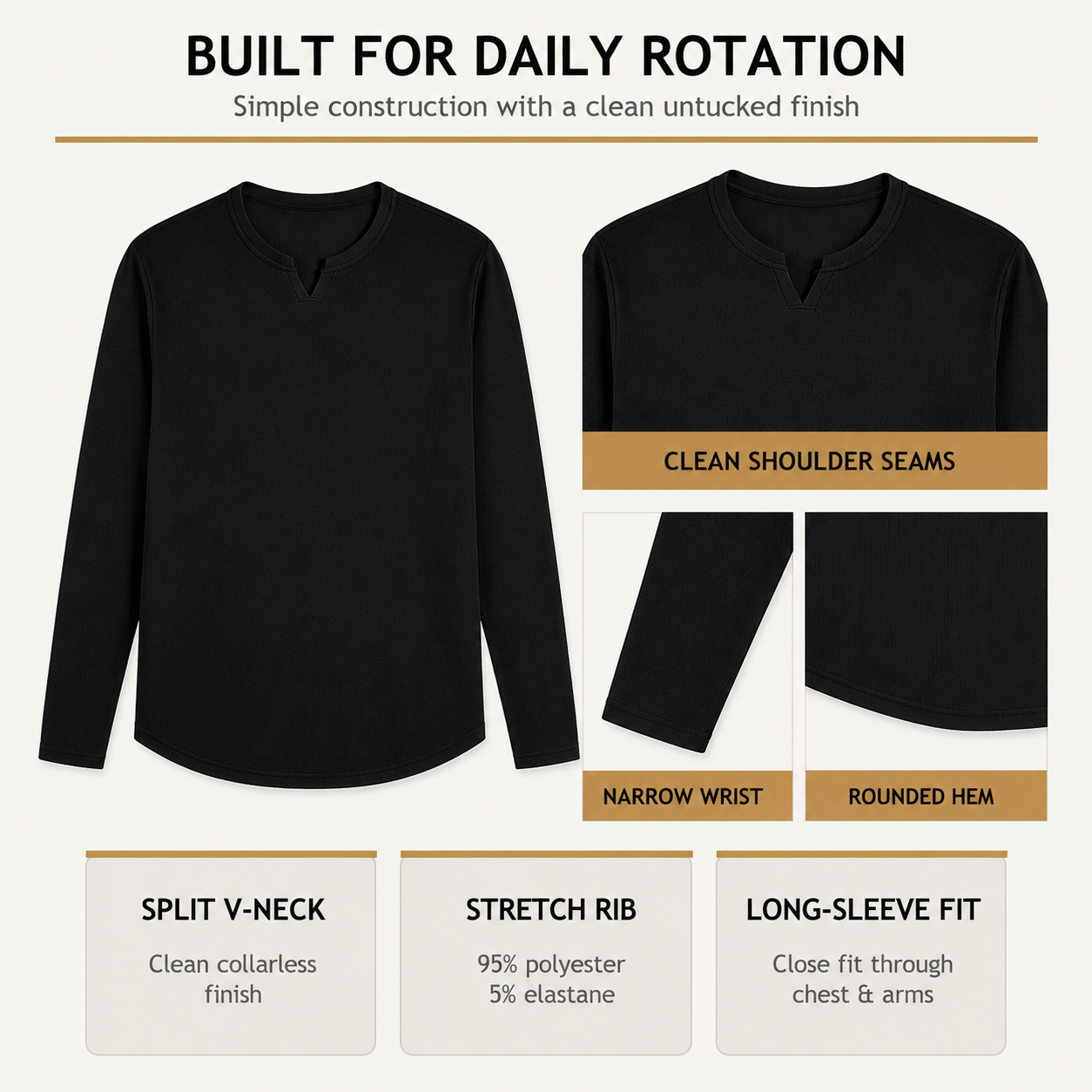 Men's Slim Fit V-Neck Long Sleeve Ribbed Shirts - 8 & 16 Pack