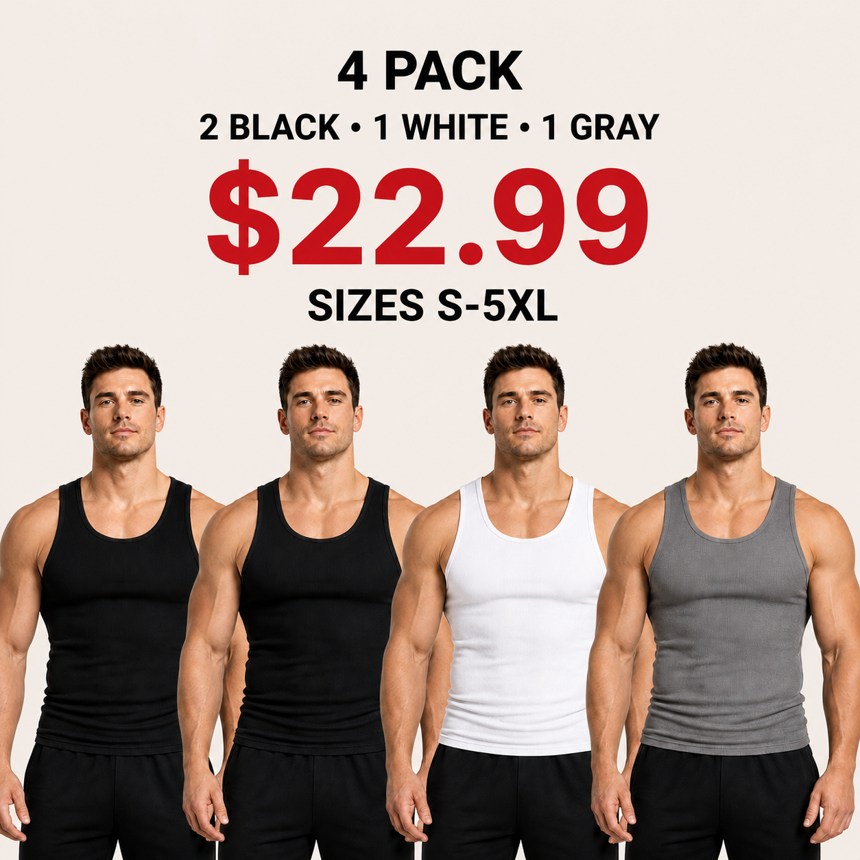 Men's Ribbed Athletic Tank Tops - 4-Pack, 6-Pack or 8-Pack