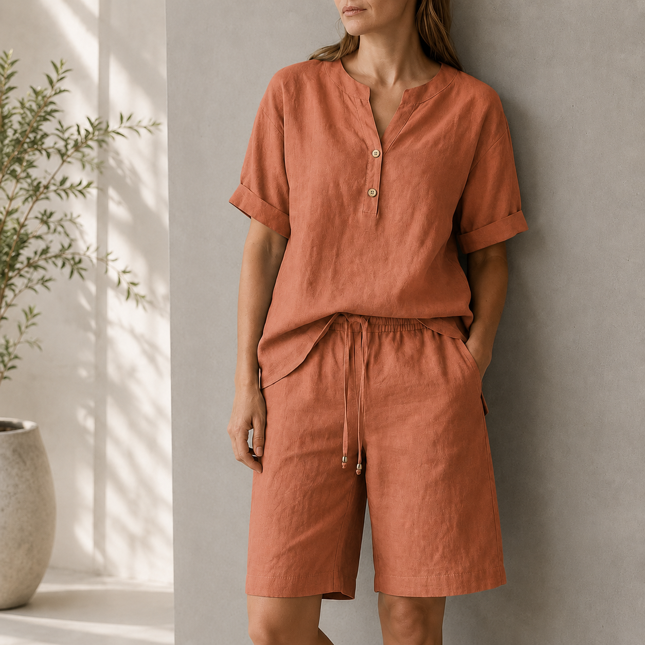 Terracotta Clay relaxed top and shorts set