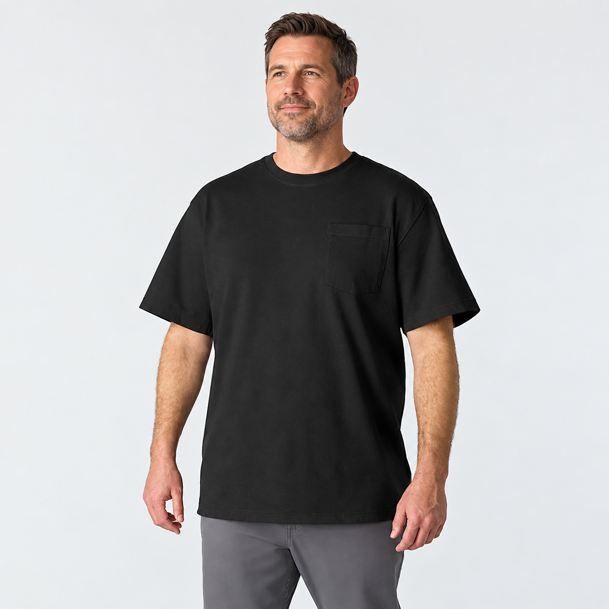 Black heavyweight pocket T-shirt, front view