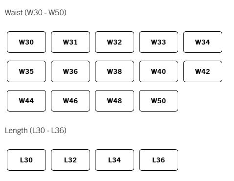 User-confirmed sellable waist and length options