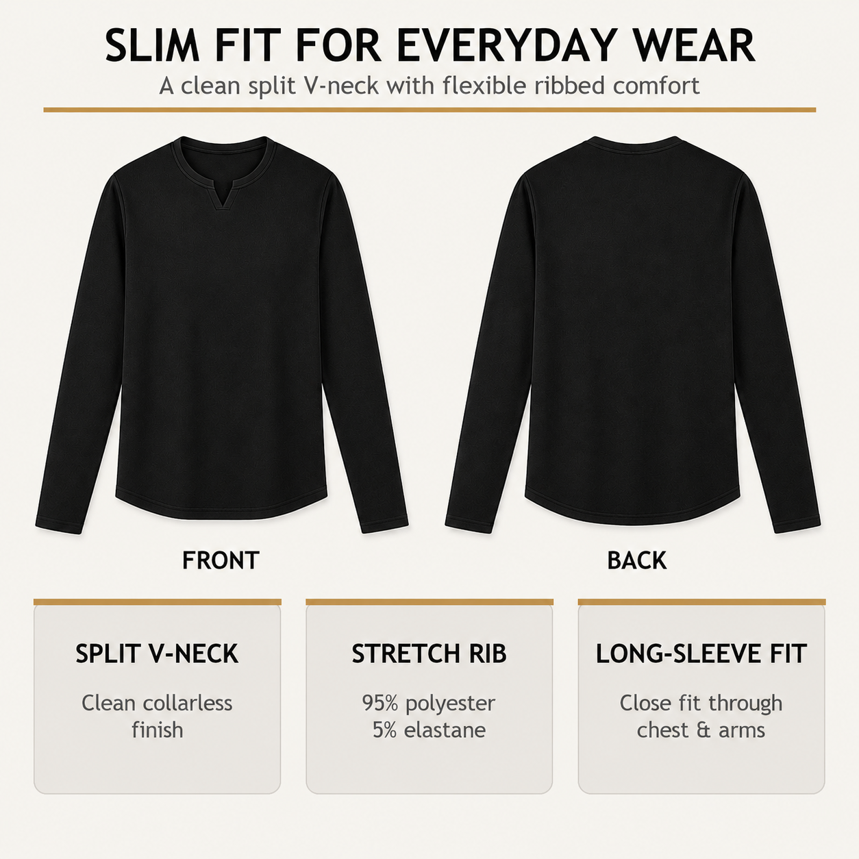 Men's Slim Fit V-Neck Long Sleeve Ribbed Shirts - 8 & 16 Pack
