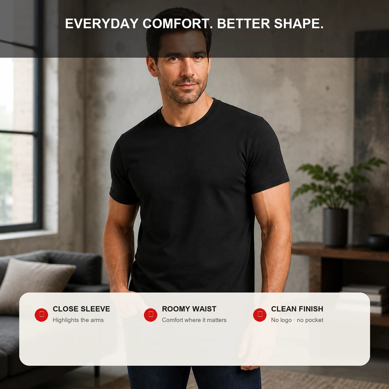 Soft comfortable crew neck T-shirt overview
