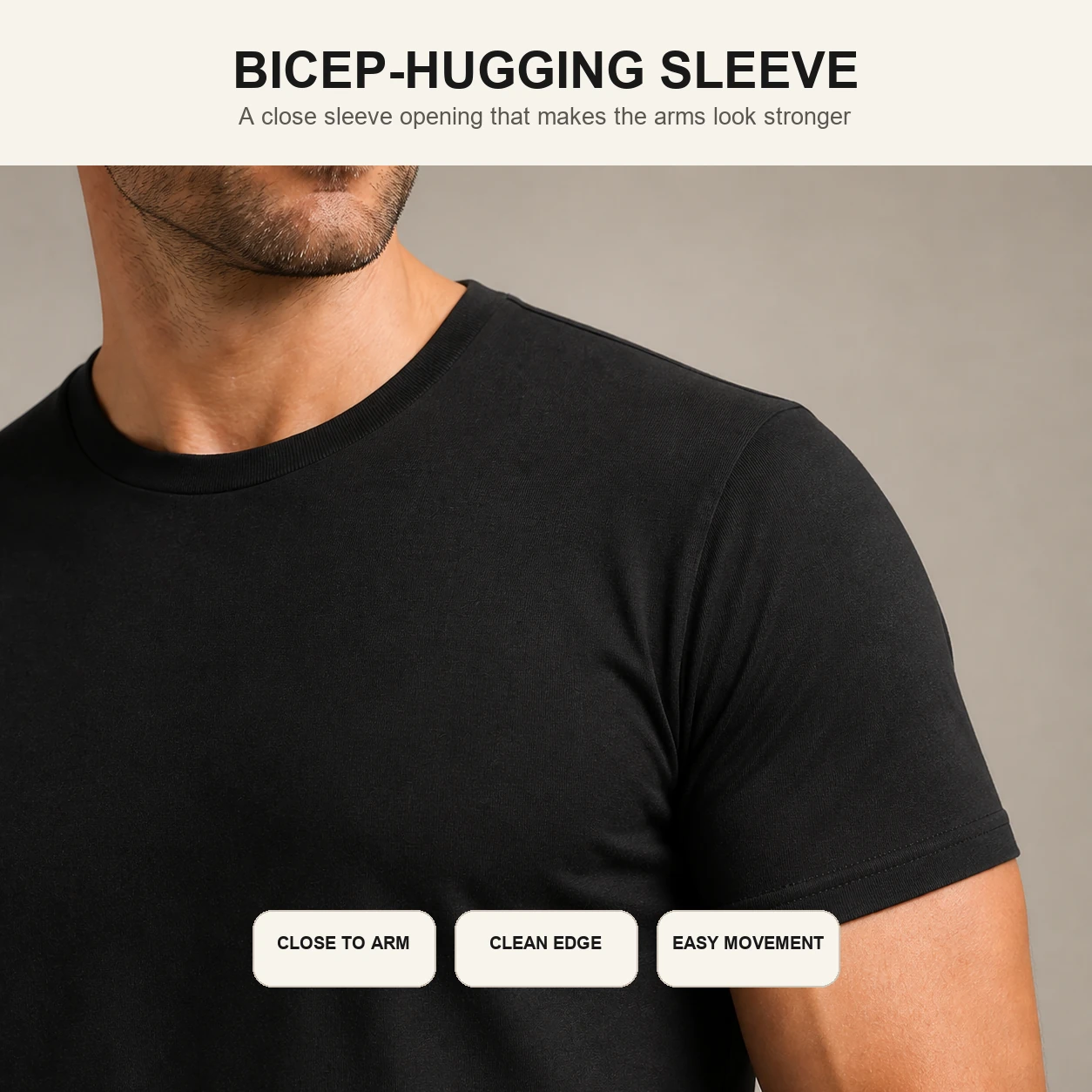 Close-up of the bicep-hugging sleeve cuff