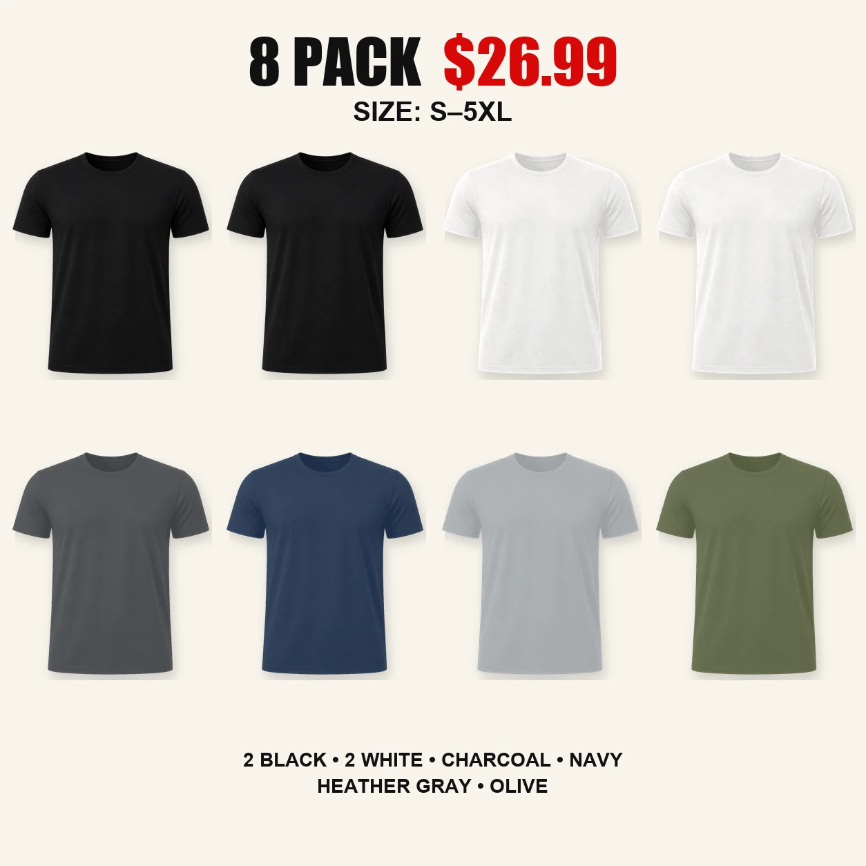 Eight-pack essential color mix crew neck T-shirts