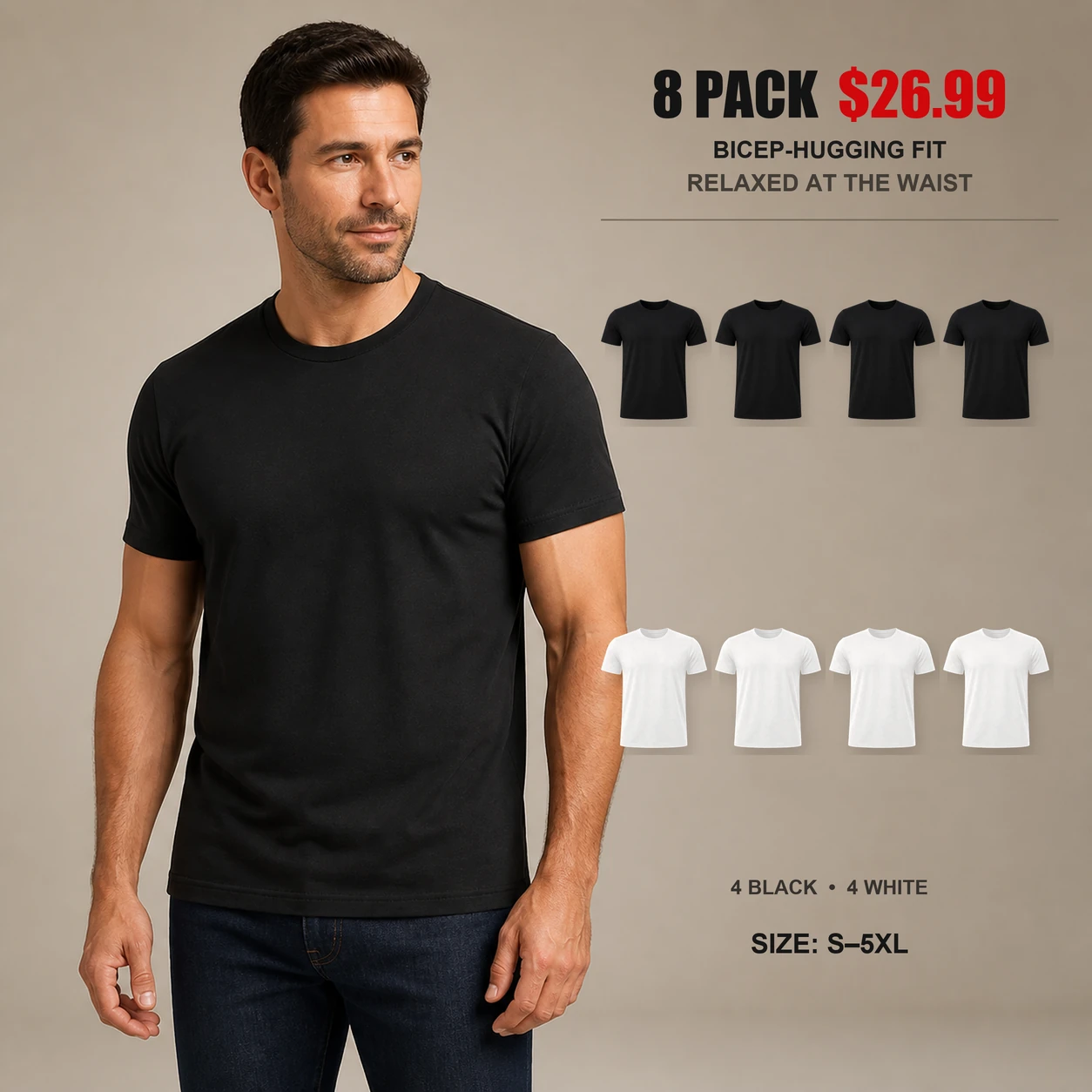 Bicep-hugging relaxed-waist crew neck T-shirts main cover