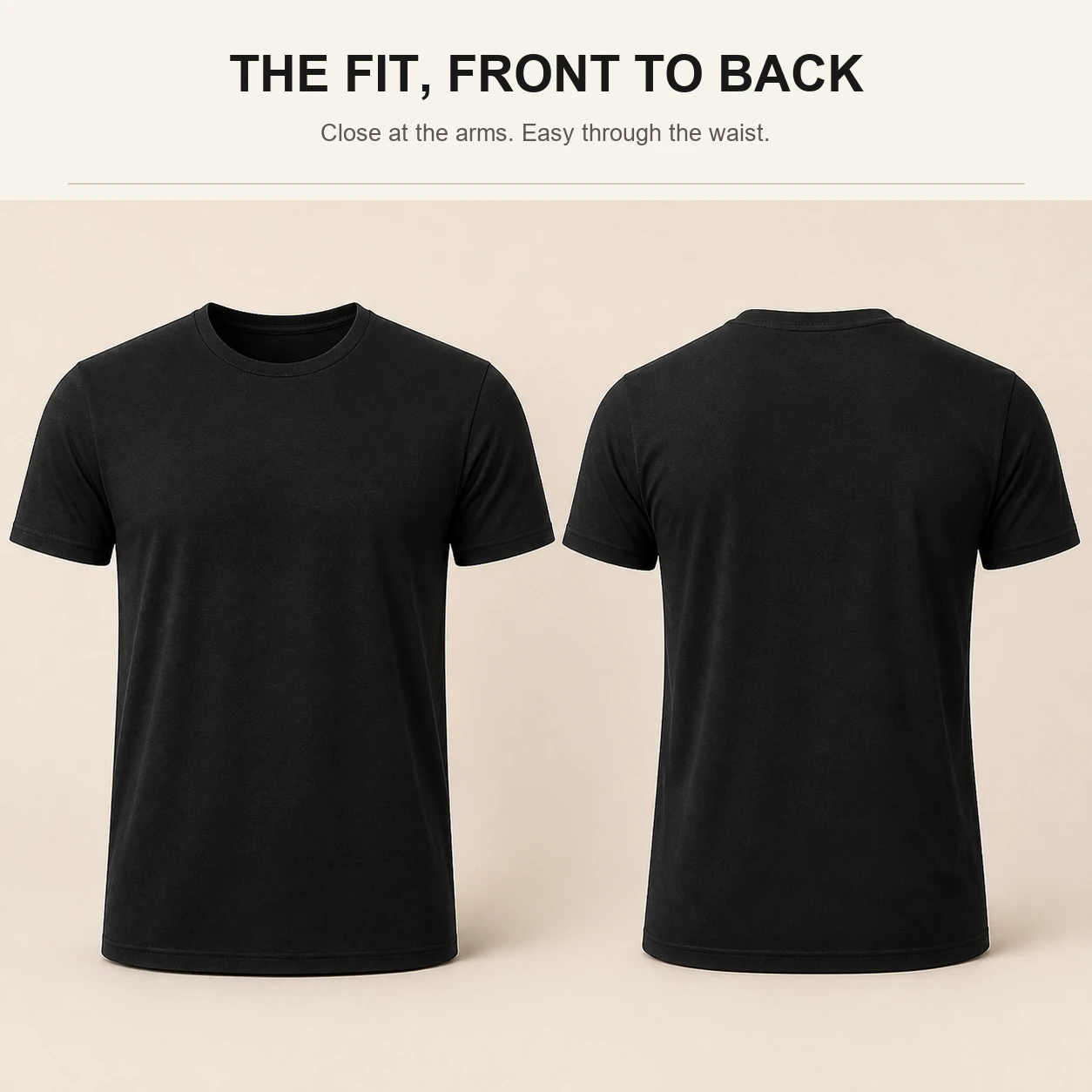 Front and back views of the relaxed-waist crew neck T-shirt
