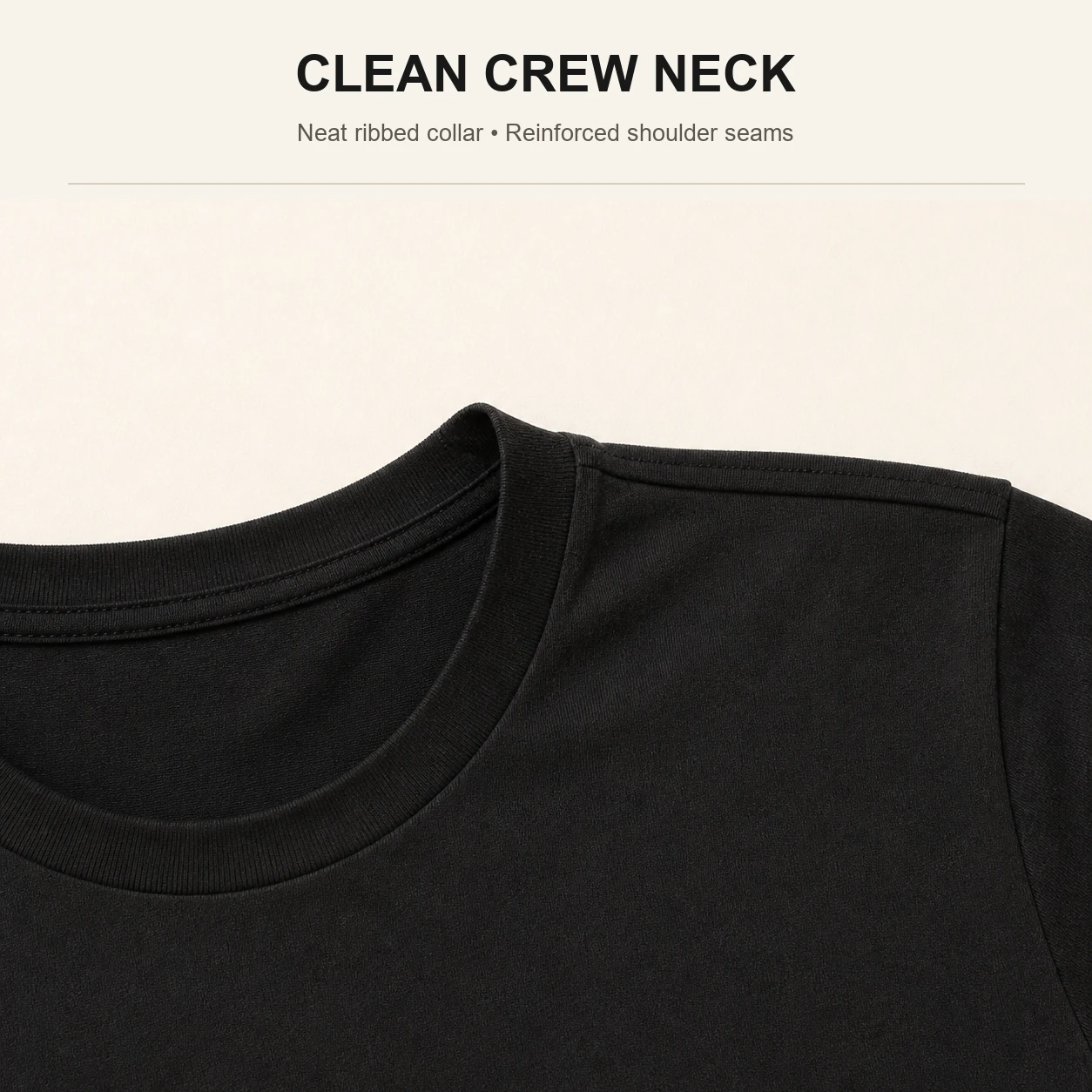Clean crew neck collar stitching detail