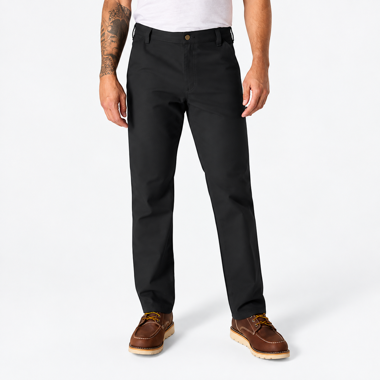 Black heavyweight stretch work pants, front view
