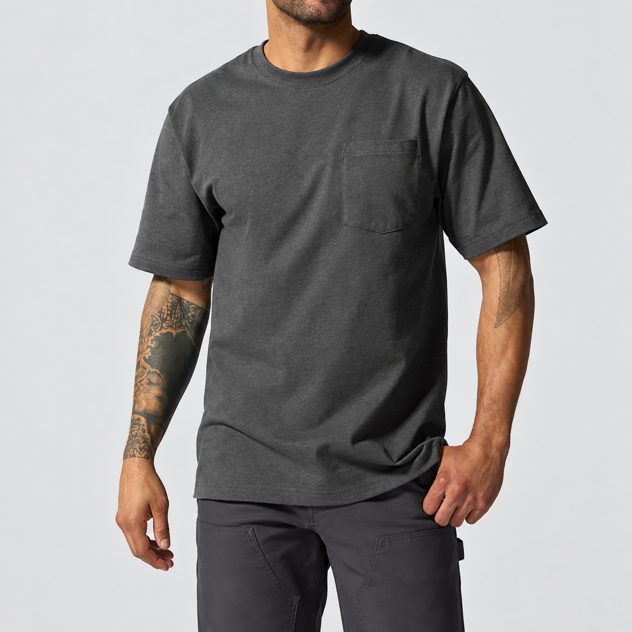 Carbon Heather heavyweight pocket T-shirt