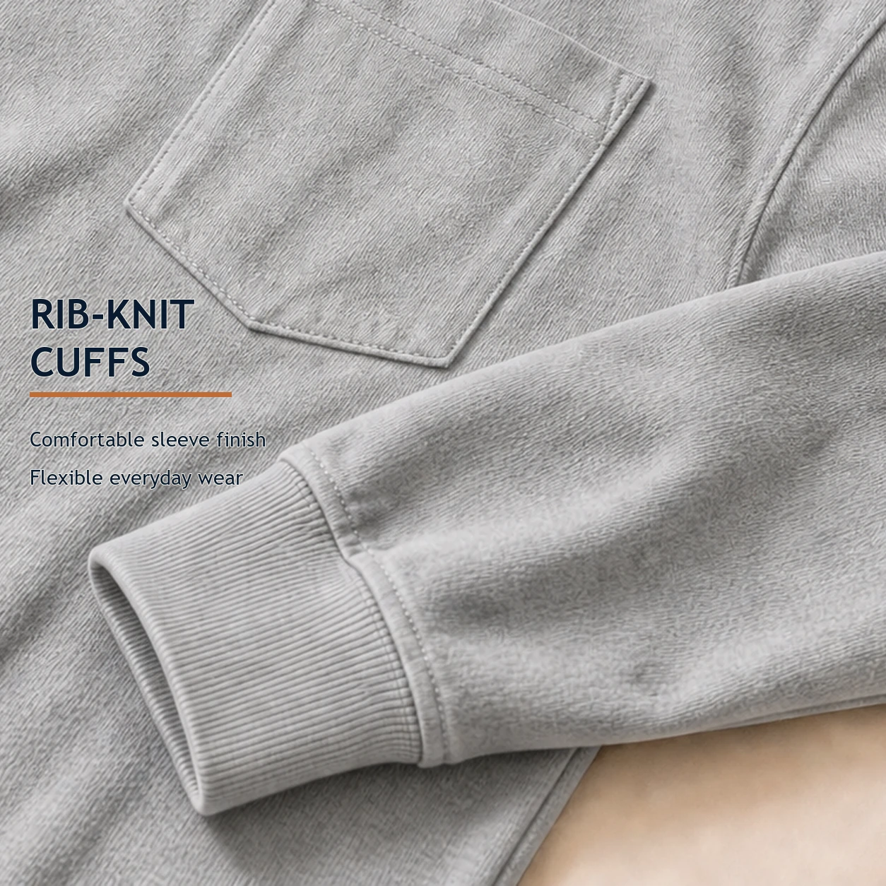 Heather Gray rib-knit cuff and sleeve finish detail