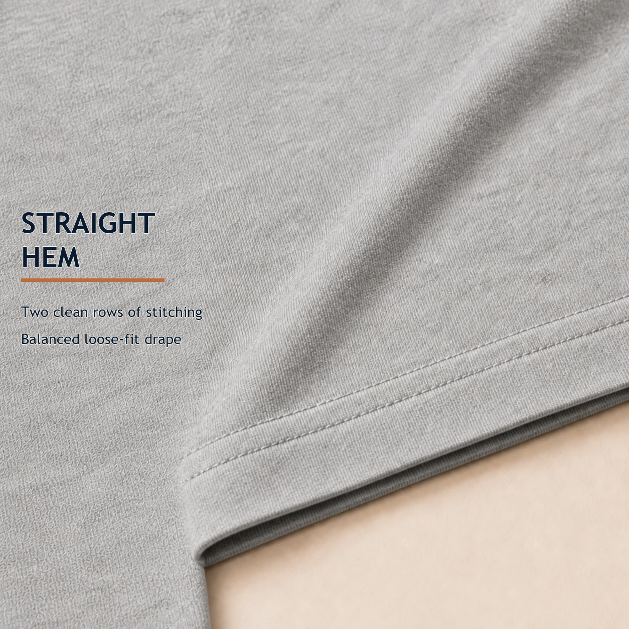 Heather Gray straight bottom hem with two stitch rows