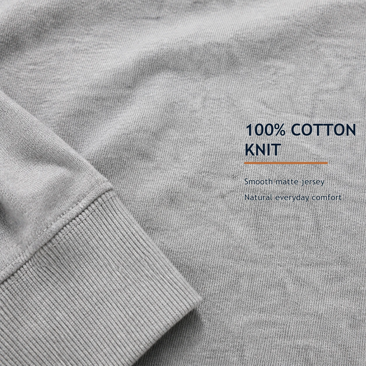 Heather Gray smooth cotton jersey and rib-knit cuff close-up