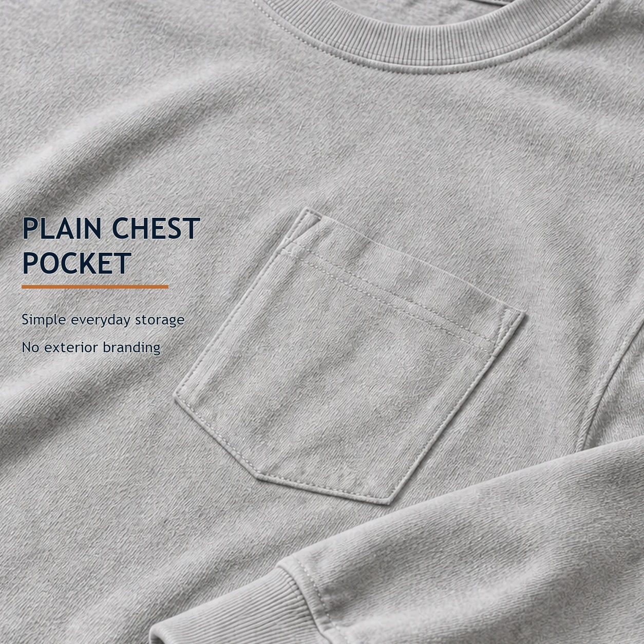 Heather Gray plain left-chest pocket and stitching detail